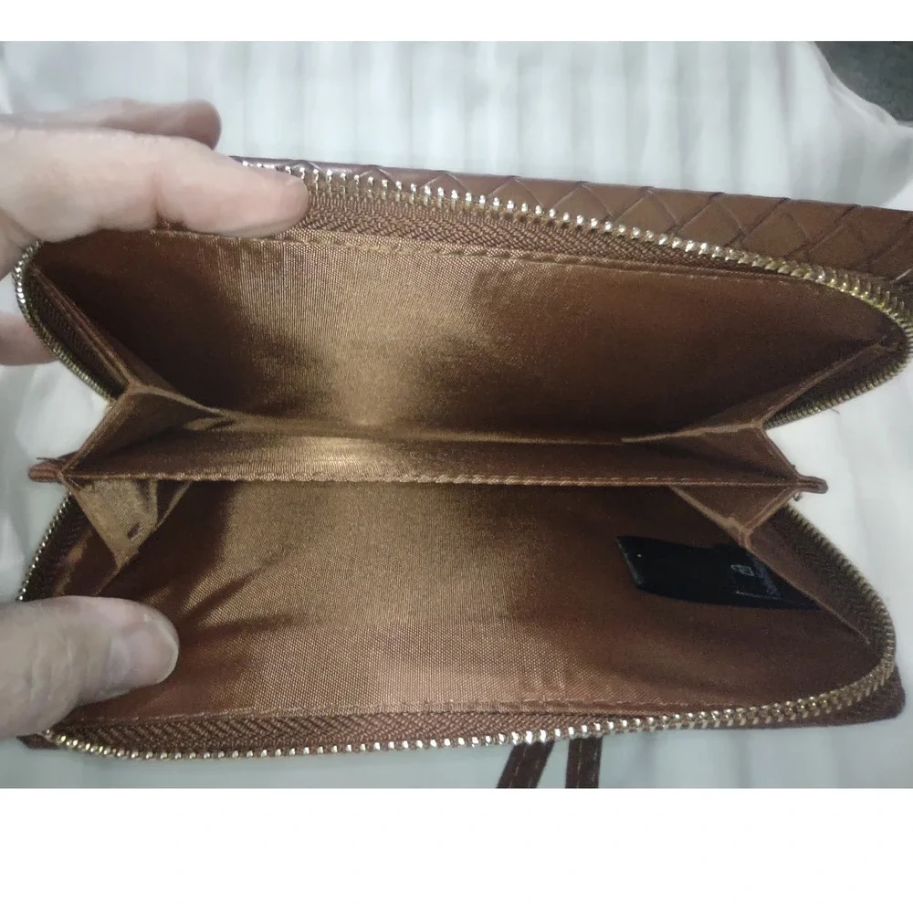 Mundi Woven Checkbook Wallet Brown Faux Leather RFID Protected Wristlet‎
